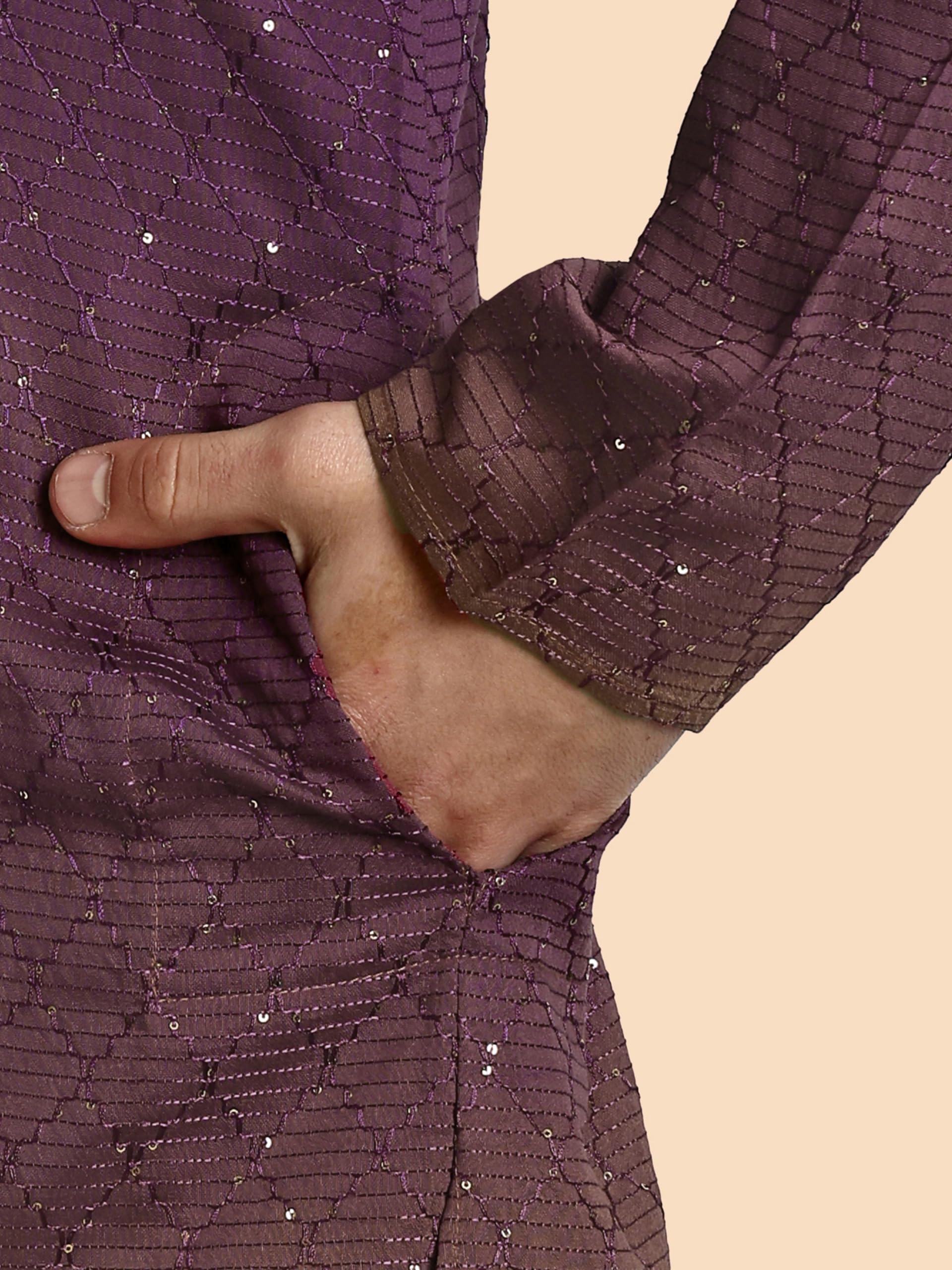 Vardha Men's Cotton Chikankari Embroidered and Sequence Full Sleeve Knee Length Casual Kurta for All Occations Like Wedding, Office & Events (MK_39_M_LK) - Image 3