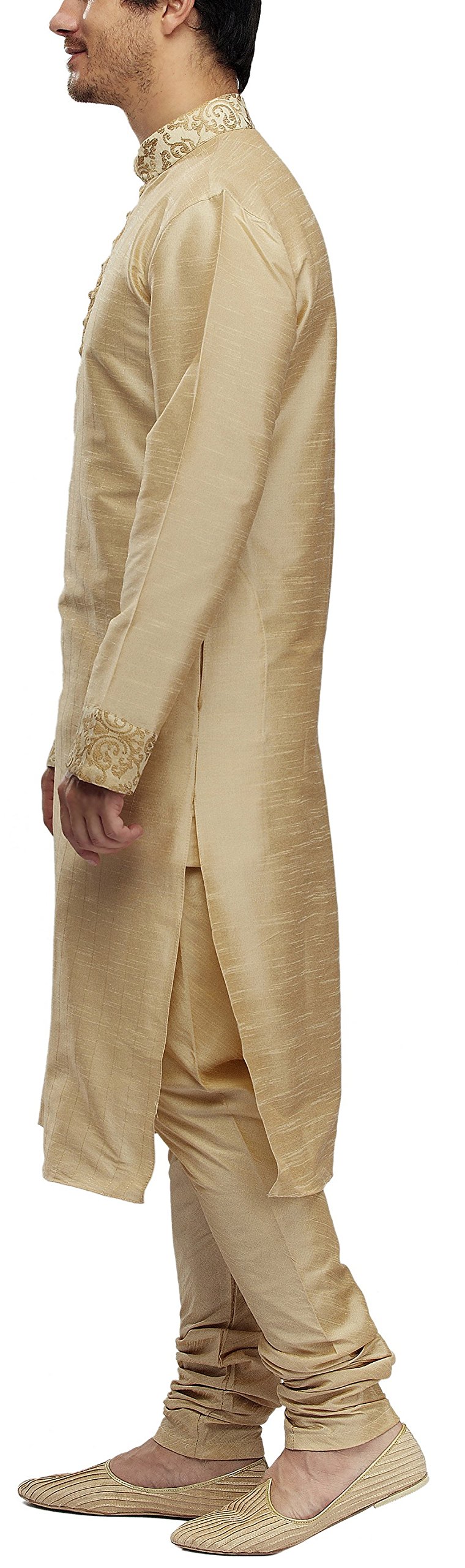 Manyavar Men's Silk Kurta Churidar (8903035124555_S952136-304-S_Beige) - Image 7