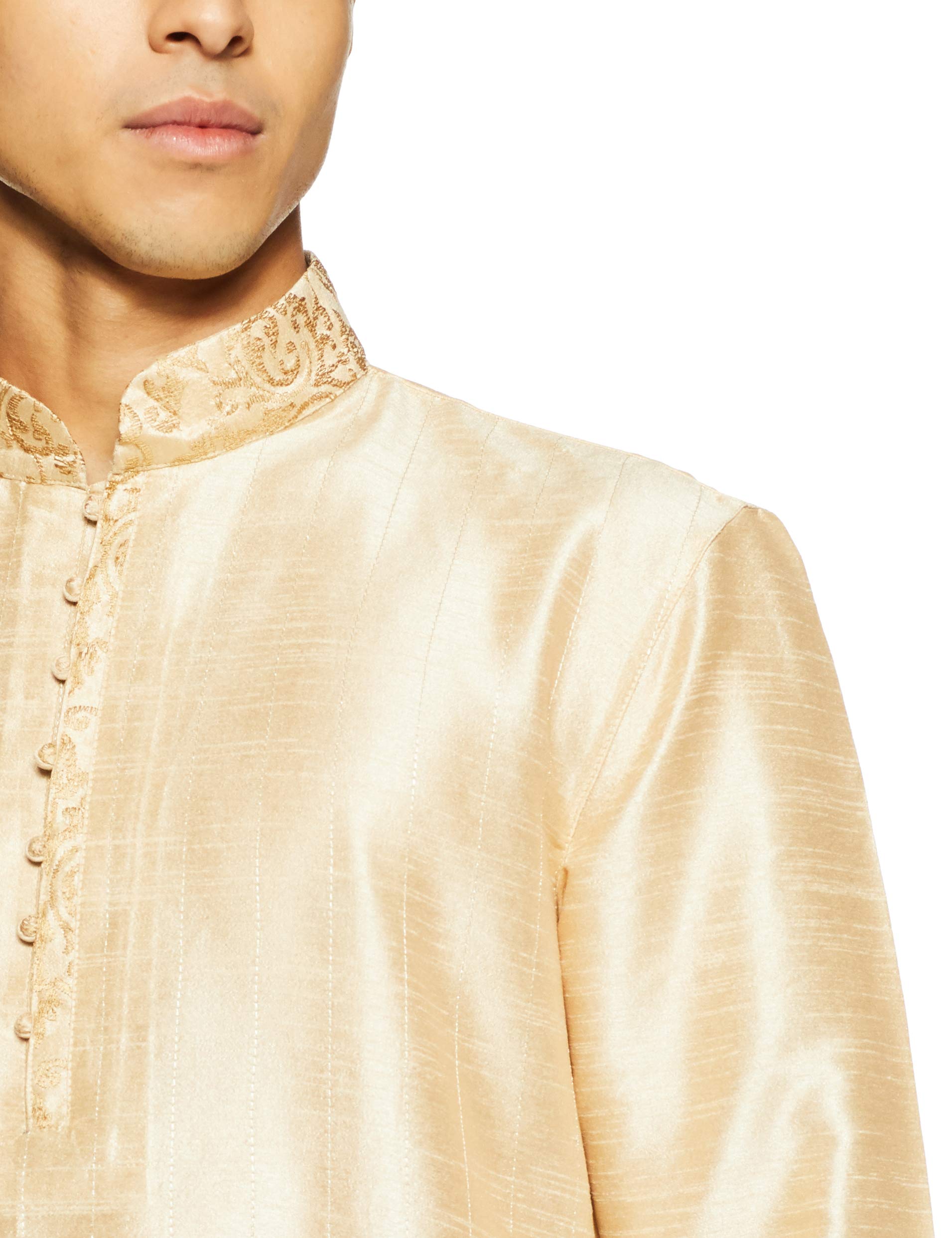 Manyavar Men's Silk Kurta Churidar (8903035124555_S952136-304-S_Beige) - Image 6