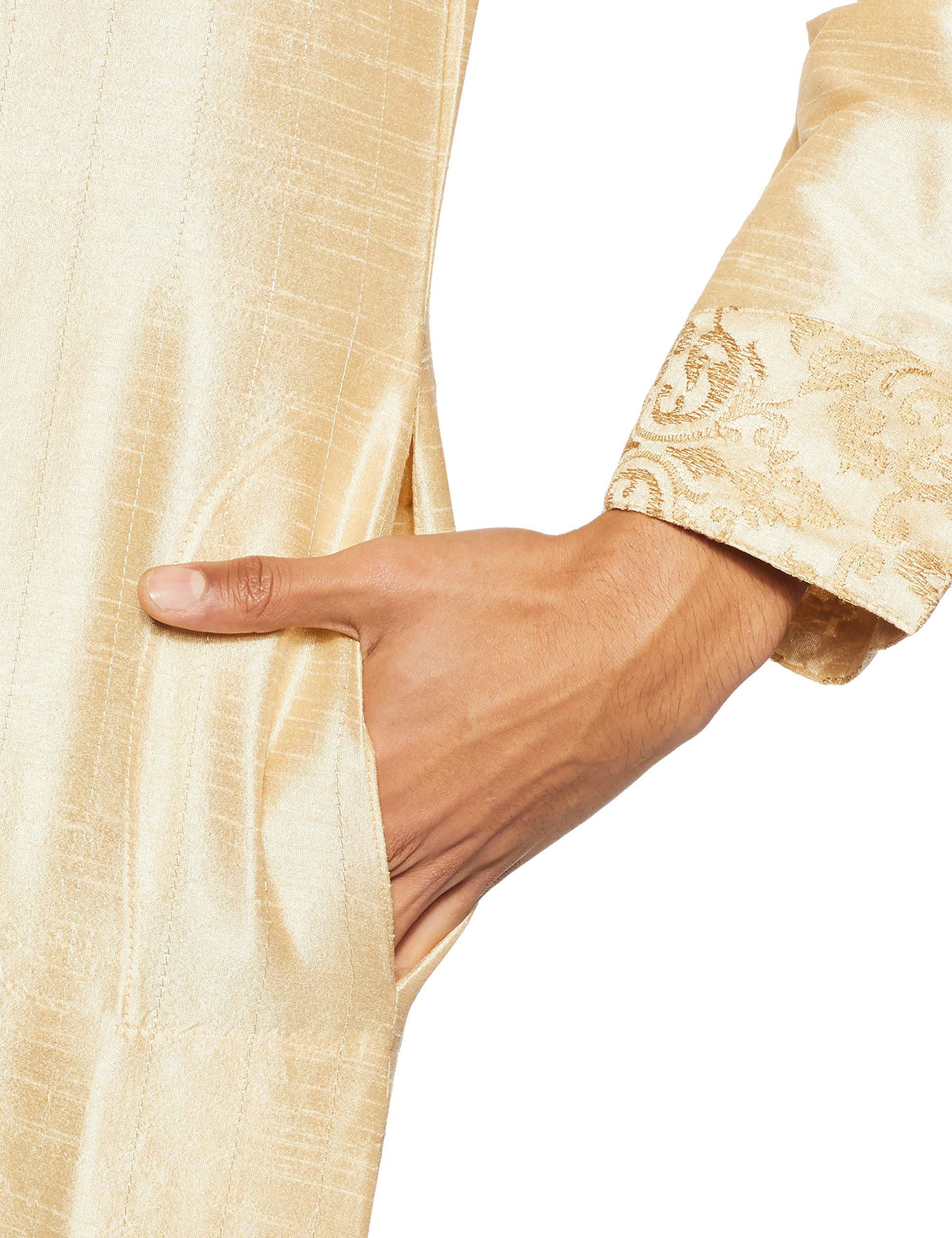 Manyavar Men's Silk Kurta Churidar (8903035124555_S952136-304-S_Beige) - Image 5