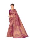 Vardha Women's Kanchipuram Raw Silk Saree with Unstitched Blouse Piece - Zari Woven Work Sarees for Wedding (Kyra Silk, 356, Wine)